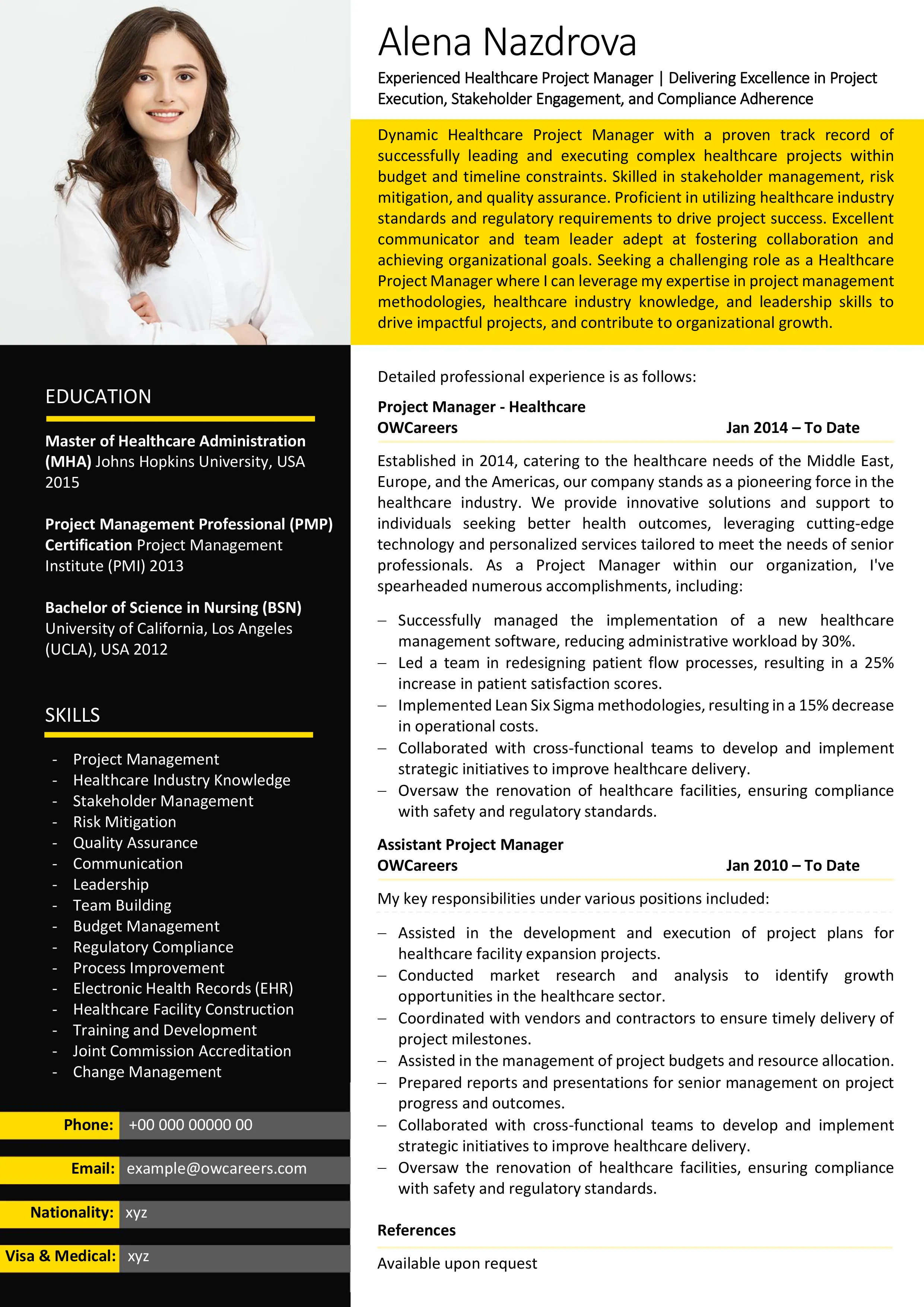 Healthcare Project Manager CV